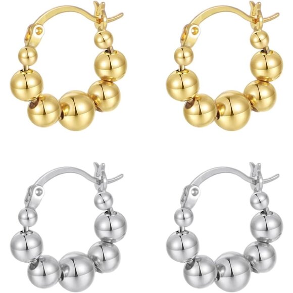 Women's 18K Gold-plated Zircon Earrings Hoop Dangle Pearls Earring Silver Gold - Picture 1 of 8